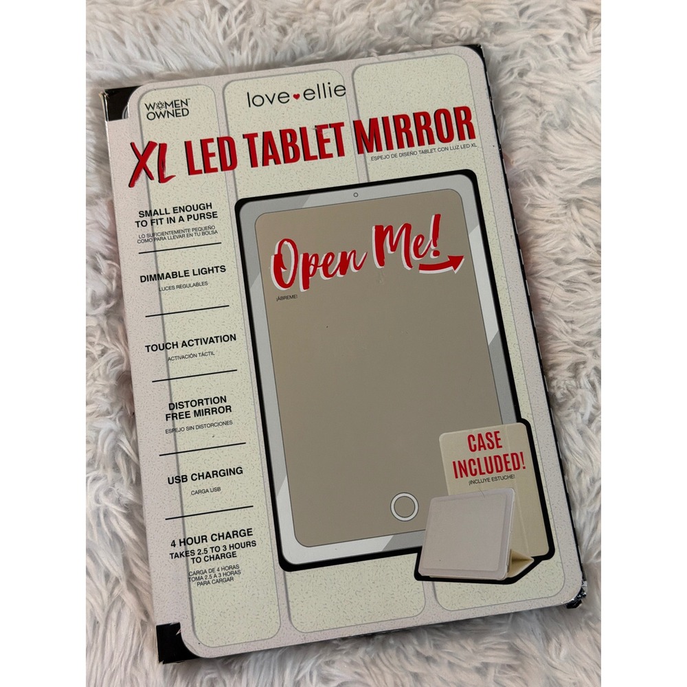 Love Ellie's Megan XL LED Tablet Mirror w/ Dimmable Lights & Micro USB NEW